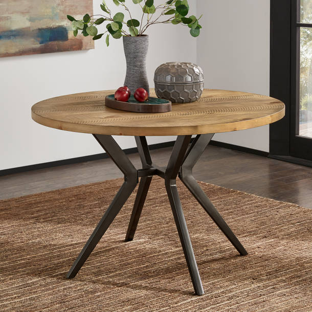 Mercury Row® Etna Round Solid Wood Top Metal Base Dining Table
